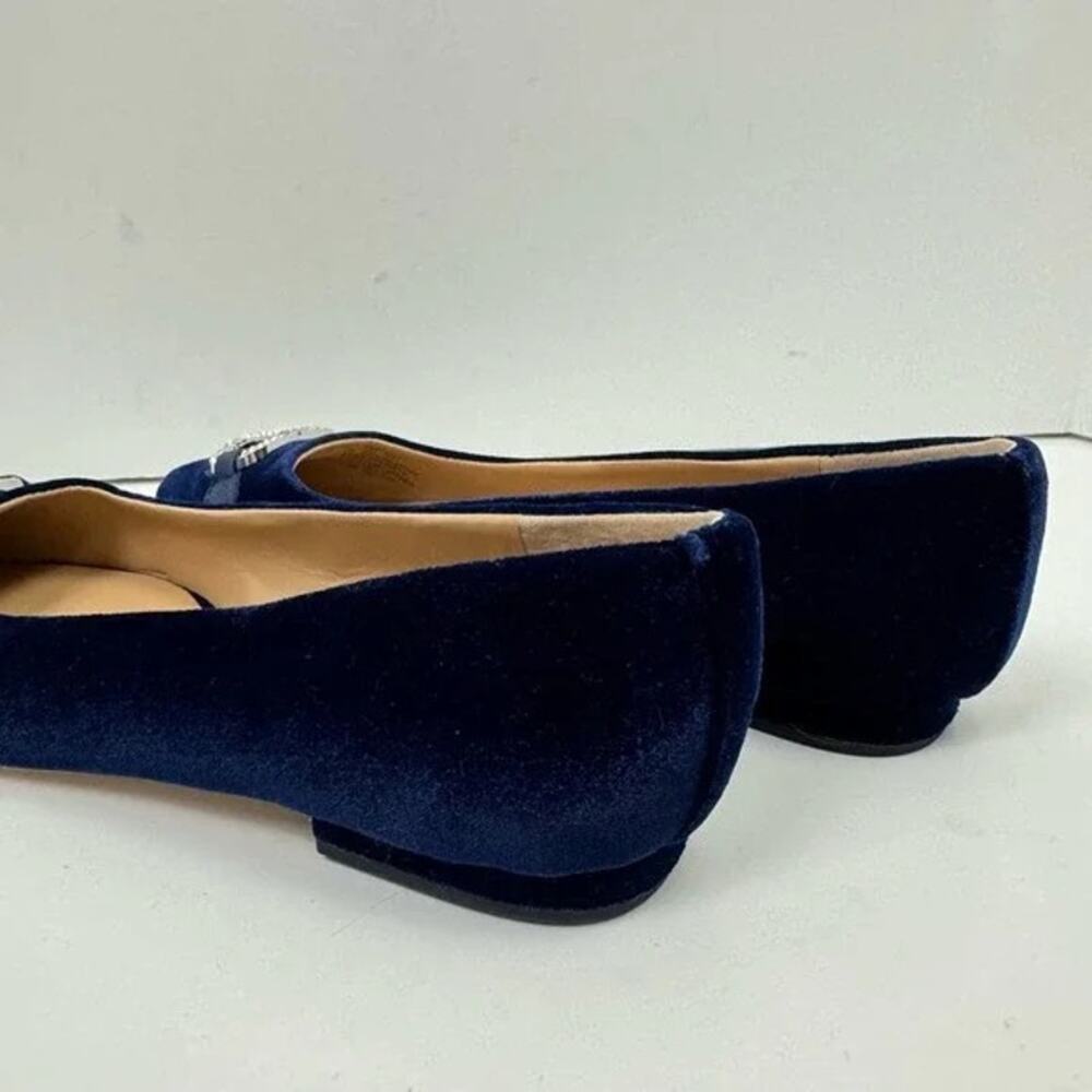 NEW Lauren Ralph Lauren | Lilah Navy Blue Velvet Crystal Logo Pointed Toe Flat - Picture 9 of 11